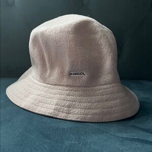 Kangol Light Pink Plush Bucket Hat with Logo Tag
